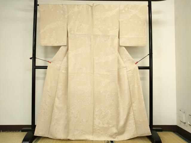 平和屋着物●上質な色無地　吉祥芝花地紋　蜂蜜色　正絹　逸品　DABK2954op