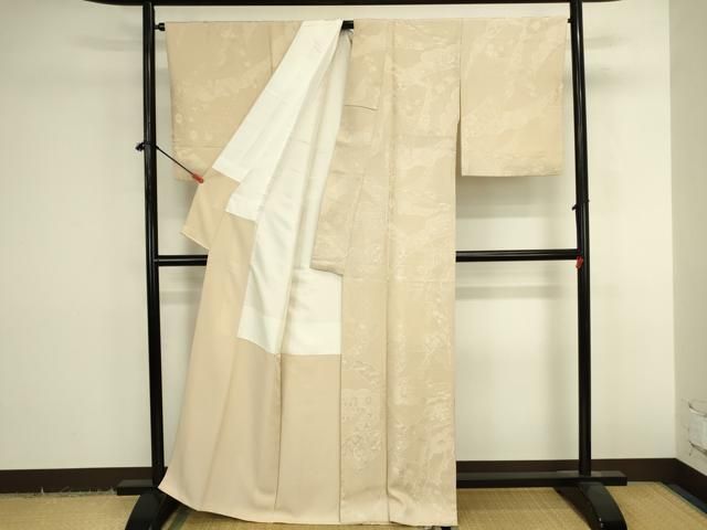 平和屋着物●上質な色無地　吉祥芝花地紋　蜂蜜色　正絹　逸品　DABK2954op