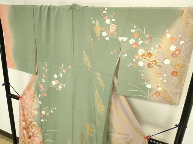 平和屋着物●訪問着　作家物　枝梅文　暈し染め　金彩　正絹　逸品　DABK2955op