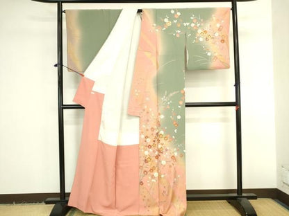 平和屋着物●訪問着　作家物　枝梅文　暈し染め　金彩　正絹　逸品　DABK2955op