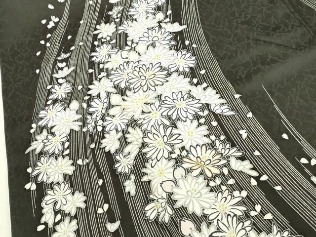 平和屋着物●訪問着　作家物　駒刺繍　舞花　黒地　ロング丈　正絹　逸品　DABK2963op