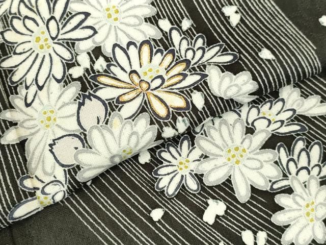 平和屋着物●訪問着　作家物　駒刺繍　舞花　黒地　ロング丈　正絹　逸品　DABK2963op