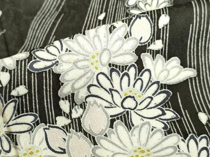 平和屋着物●訪問着　作家物　駒刺繍　舞花　黒地　ロング丈　正絹　逸品　DABK2963op