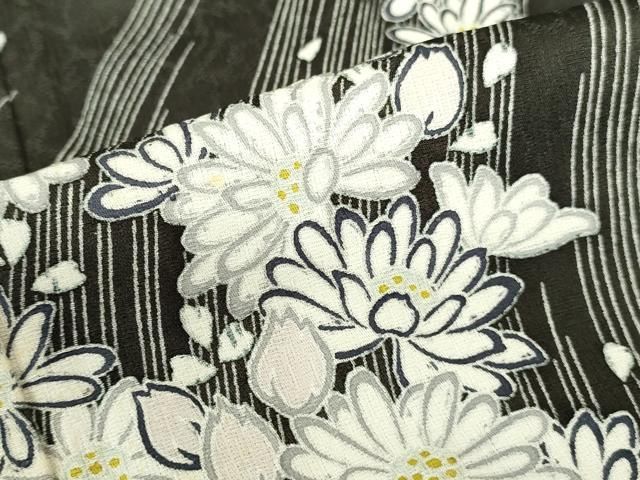 平和屋着物●訪問着　作家物　駒刺繍　舞花　黒地　ロング丈　正絹　逸品　DABK2963op