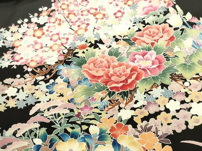 平和屋着物●豪華黒留袖　友禅　作家物　草花　正絹　逸品　DABK2976op