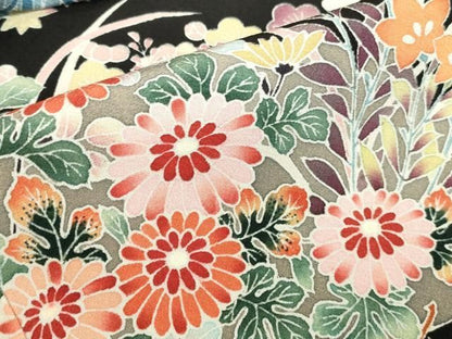 平和屋着物●豪華黒留袖　友禅　作家物　草花　正絹　逸品　DABK2976op
