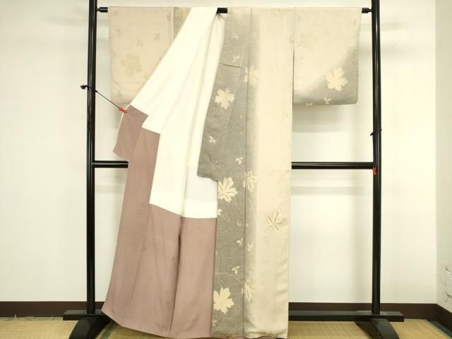 平和屋着物●訪問着　駒刺繍　寿光織　舞楓文　暈し染め　金糸　正絹　逸品　DABK2979op