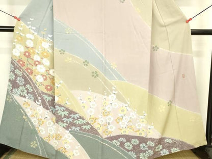 平和屋着物●十日町友禅　女流作家　遠田藤舟　訪問着　草花　正絹　逸品　DABK2980op