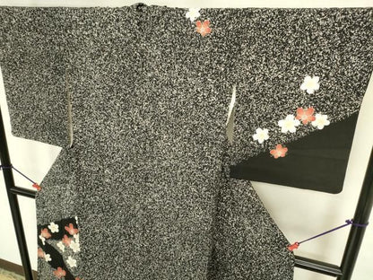 平和屋着物●訪問着　舞花　黒地　たたき染め　鬼しぼ縮緬　高島屋扱い　正絹　逸品　DABK2981op