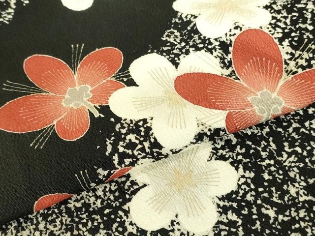 平和屋着物●訪問着　舞花　黒地　たたき染め　鬼しぼ縮緬　高島屋扱い　正絹　逸品　DABK2981op
