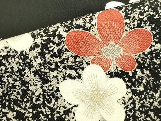 平和屋着物●訪問着　舞花　黒地　たたき染め　鬼しぼ縮緬　高島屋扱い　正絹　逸品　DABK2981op