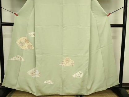 平和屋着物●訪問着　駒刺繍　正倉院幾何学花文　金彩　正絹　逸品　DABK2982op