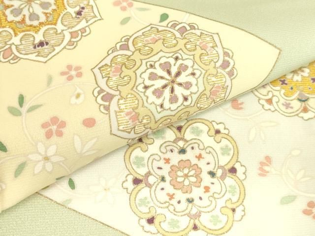 平和屋着物●訪問着　駒刺繍　正倉院幾何学花文　金彩　正絹　逸品　DABK2982op