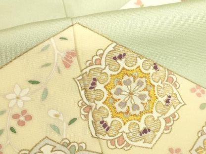平和屋着物●訪問着　駒刺繍　正倉院幾何学花文　金彩　正絹　逸品　DABK2982op
