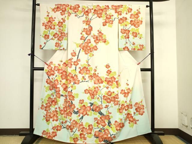 平和屋着物●訪問着　手描き　枝梅　暈し染め　金彩　正絹　逸品　DABK2985op