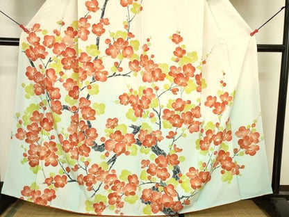 平和屋着物●訪問着　手描き　枝梅　暈し染め　金彩　正絹　逸品　DABK2985op