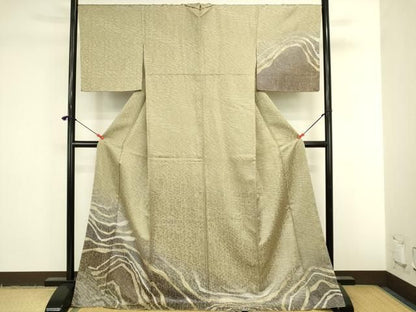 平和屋着物●訪問着　抽象文様　暈し染め　金彩　金通し地　ロング丈　正絹　逸品　未使用　DABK2992op