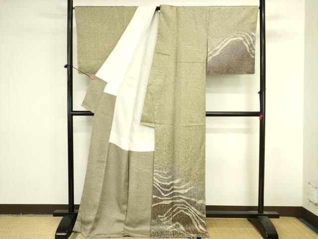 平和屋着物●訪問着　抽象文様　暈し染め　金彩　金通し地　ロング丈　正絹　逸品　未使用　DABK2992op