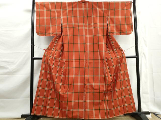 平和屋着物■本場縞大島紬　格子文　正絹　逸品　未使用　DABK3004qa
