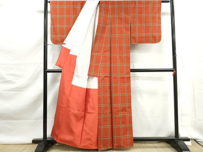平和屋着物■本場縞大島紬　格子文　正絹　逸品　未使用　DABK3004qa