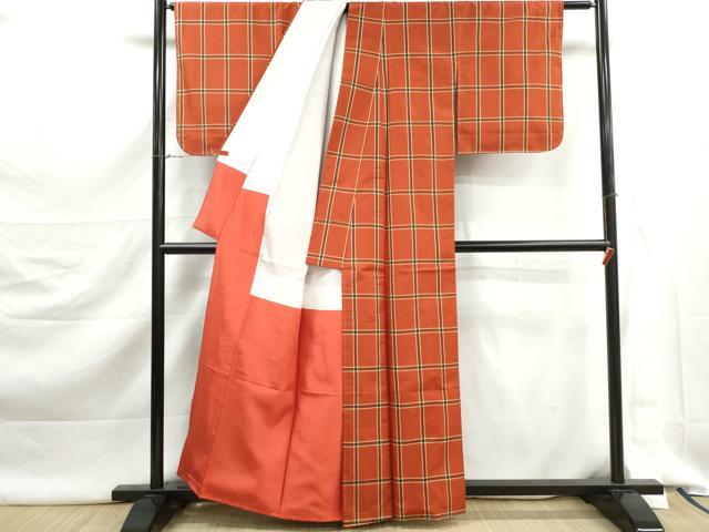 平和屋着物■本場縞大島紬　格子文　正絹　逸品　未使用　DABK3004qa