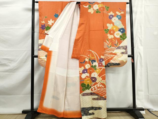 平和屋着物■豪華振袖　駒刺繍　立波草花文　金彩　正絹　逸品　DABK3010qa