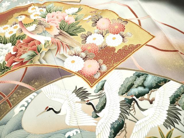平和屋着物■豪華黒留袖　作家物　駒刺繍　地紙花鳥文　宝尽くし　暈し染め　金彩　正絹　逸品　DABK3012qa