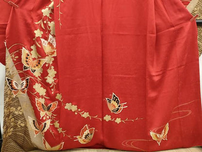 平和屋着物■豪華振袖　花蝶文　金彩　正絹　逸品　DABK3025qa