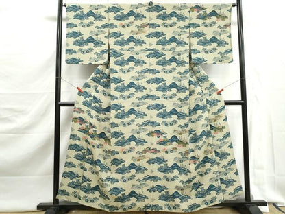 平和屋着物■訪問着　型染め　風景花文　正絹　逸品　DABK3027qa