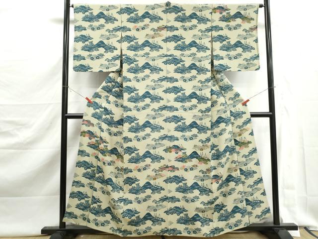 平和屋着物■訪問着　型染め　風景花文　正絹　逸品　DABK3027qa