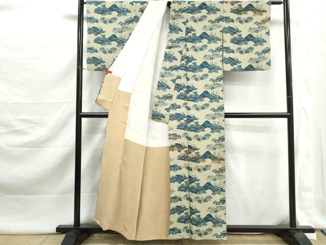平和屋着物■訪問着　型染め　風景花文　正絹　逸品　DABK3027qa