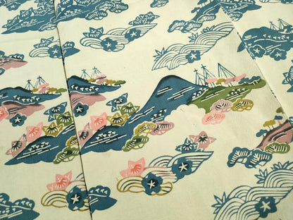 平和屋着物■訪問着　型染め　風景花文　正絹　逸品　DABK3027qa
