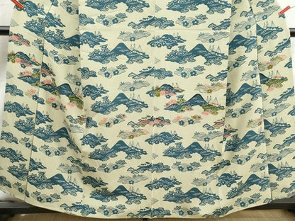 平和屋着物■訪問着　型染め　風景花文　正絹　逸品　DABK3027qa