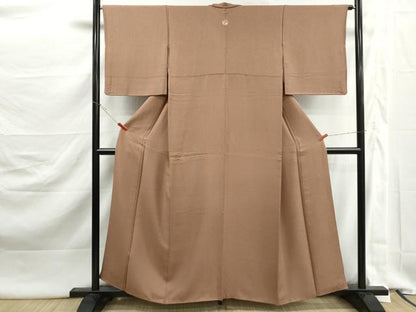 平和屋着物■上質な色無地　霞地紋　梅染色　正絹　逸品　DABK3028qa