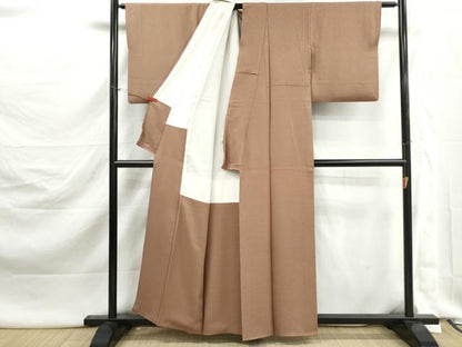 平和屋着物■上質な色無地　霞地紋　梅染色　正絹　逸品　DABK3028qa