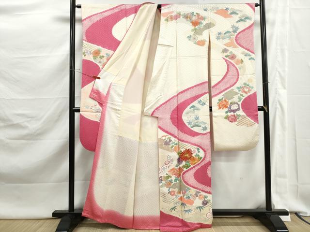 平和屋着物■豪華振袖　駒刺繍　絞り　流水草花文　松竹梅　金彩　三越扱い　正絹　逸品　DABK3029qa