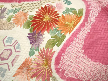 平和屋着物■豪華振袖　駒刺繍　絞り　流水草花文　松竹梅　金彩　三越扱い　正絹　逸品　DABK3029qa