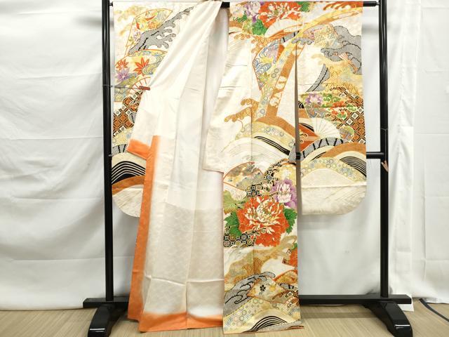 平和屋着物■豪華振袖　駒刺繍　立波草花文　金彩　正絹　逸品　DABK3030qa