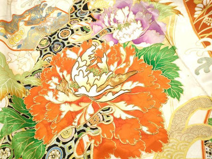 平和屋着物■豪華振袖　駒刺繍　立波草花文　金彩　正絹　逸品　DABK3030qa
