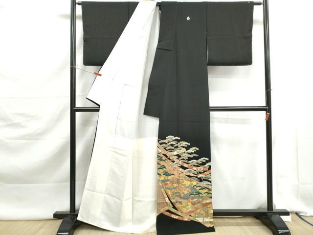平和屋着物■豪華黒留袖　駒刺繍　渡橋風景文　松竹梅　金彩　正絹　逸品　DABK3032qa