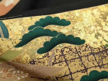 平和屋着物■豪華黒留袖　駒刺繍　渡橋風景文　松竹梅　金彩　正絹　逸品　DABK3032qa