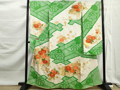 平和屋着物■豪華振袖　駒刺繍　絞り　花筏文　金彩　やまと誂製　正絹　逸品　DABK3043qa