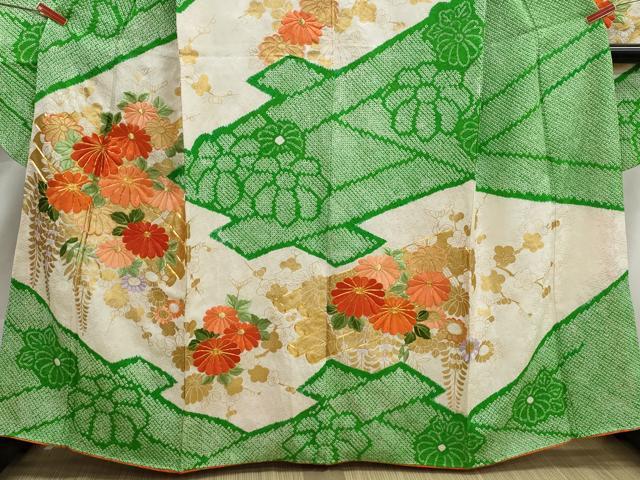 平和屋着物■豪華振袖　駒刺繍　絞り　花筏文　金彩　やまと誂製　正絹　逸品　DABK3043qa