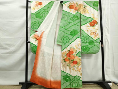 平和屋着物■豪華振袖　駒刺繍　絞り　花筏文　金彩　やまと誂製　正絹　逸品　DABK3043qa
