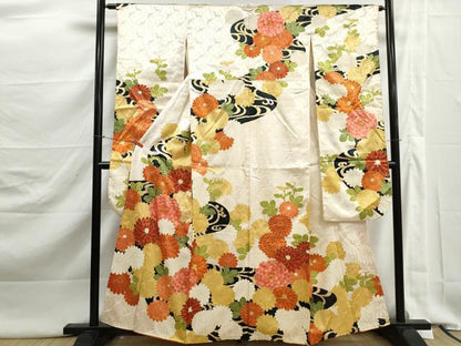平和屋着物■豪華振袖　駒刺繍　草花文　菊　金彩　正絹　逸品　DABK3044qa