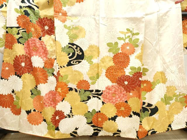 平和屋着物■豪華振袖　駒刺繍　草花文　菊　金彩　正絹　逸品　DABK3044qa
