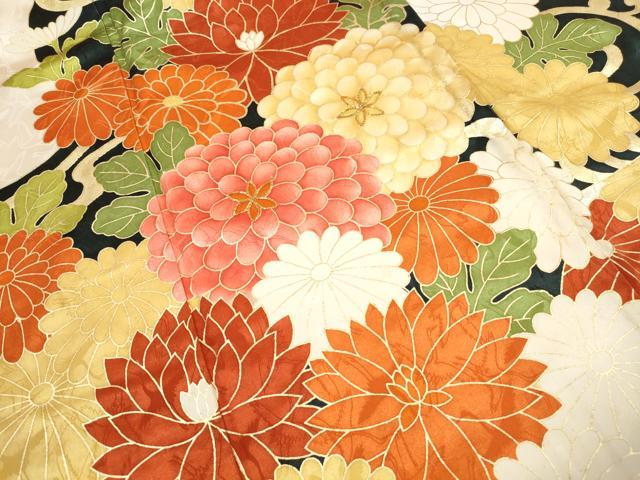 平和屋着物■豪華振袖　駒刺繍　草花文　菊　金彩　正絹　逸品　DABK3044qa