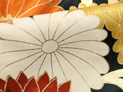 平和屋着物■豪華振袖　駒刺繍　草花文　菊　金彩　正絹　逸品　DABK3044qa