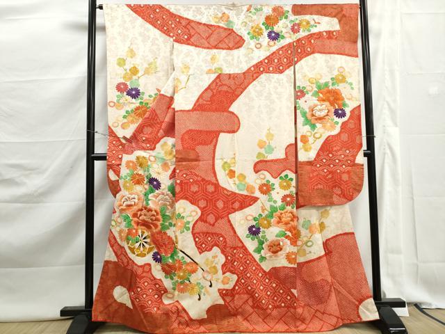 平和屋着物■豪華振袖　駒刺繍　絞り　花車文　牡丹　金銀彩　正絹　逸品　DABK3045qa