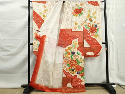 平和屋着物■豪華振袖　駒刺繍　絞り　花車文　牡丹　金銀彩　正絹　逸品　DABK3045qa